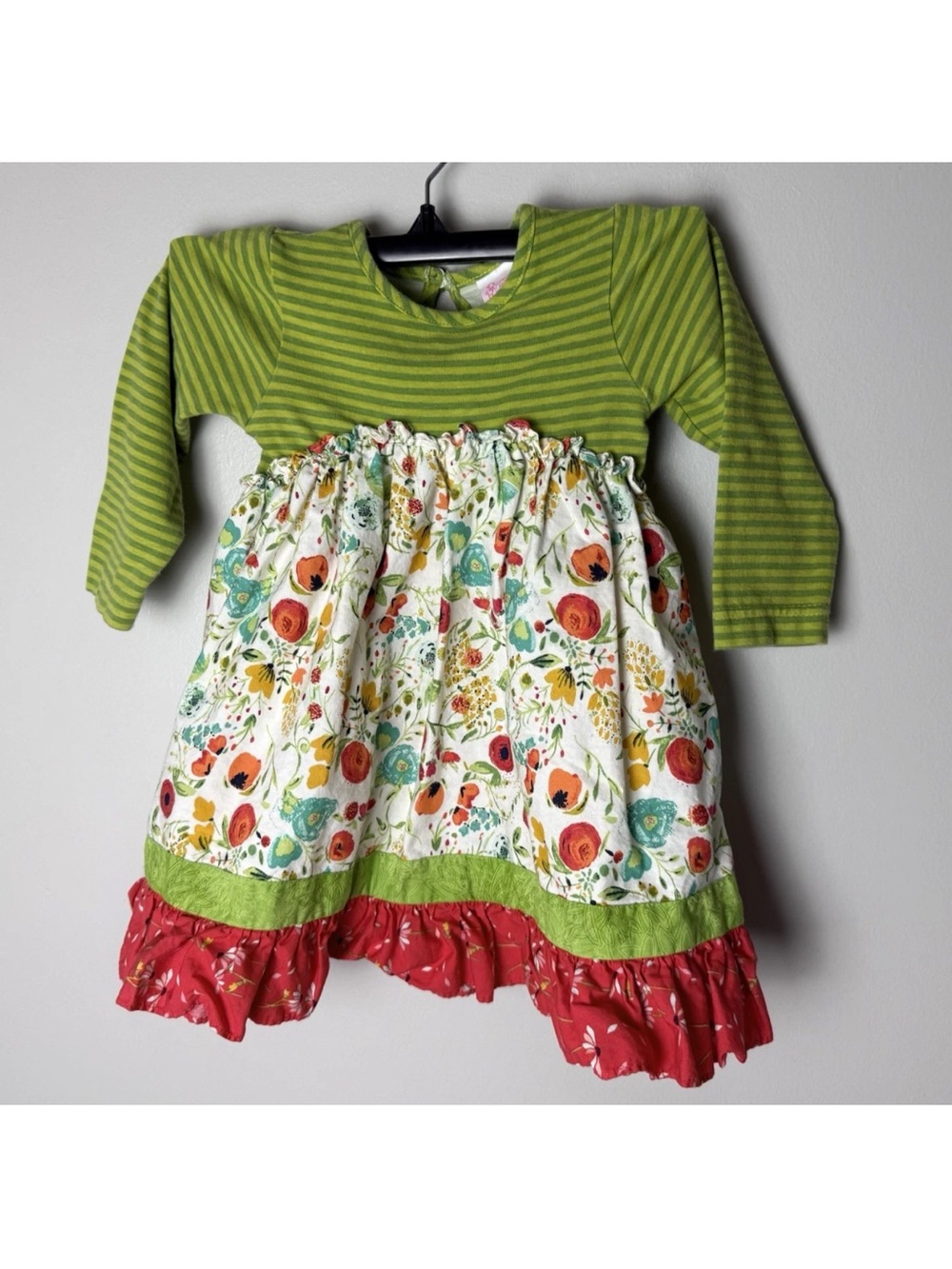Ricrac & Ruffles Boutique Dress Size 24 M Months Cotton Long Sleeves Mixed Print